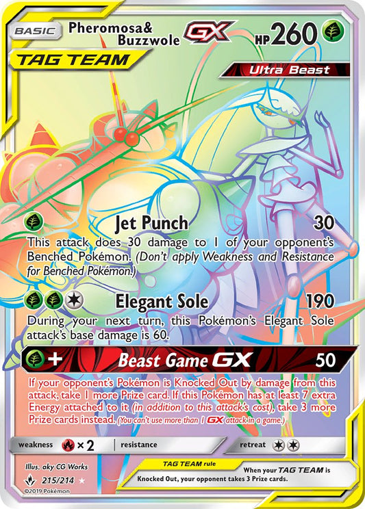Pheromosa & Buzzwole GX | Unbroken Bonds | Sun & Moon | 215/214 | New Mint | Rainbow Rare