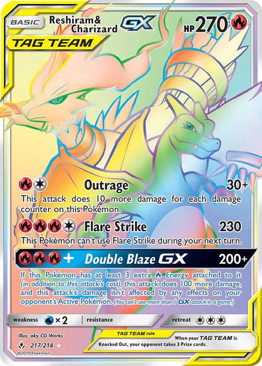 Reshiram & Charizard GX | Unbroken Bonds | Sun & Moon | 217/214 | New Mint | Rainbow Rare