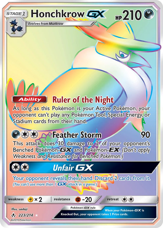 Honchkrow GX | Unbroken Bonds | Sun & Moon | 223/214 | New Mint | Rainbow Rare