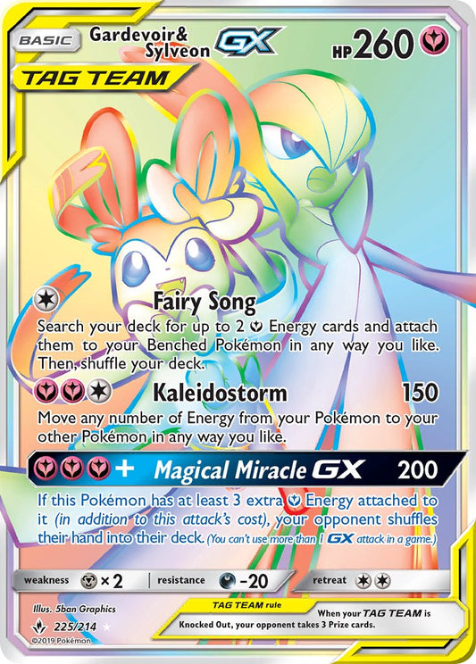 Gardevoir & Sylveon GX | Unbroken Bonds | Sun & Moon | 225/214 | New Mint | Rainbow Rare