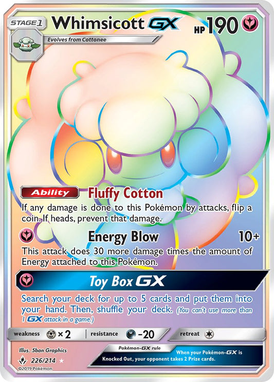 Whimsicott GX | Unbroken Bonds | Sun & Moon | 226/214 | New Mint | Rainbow Rare