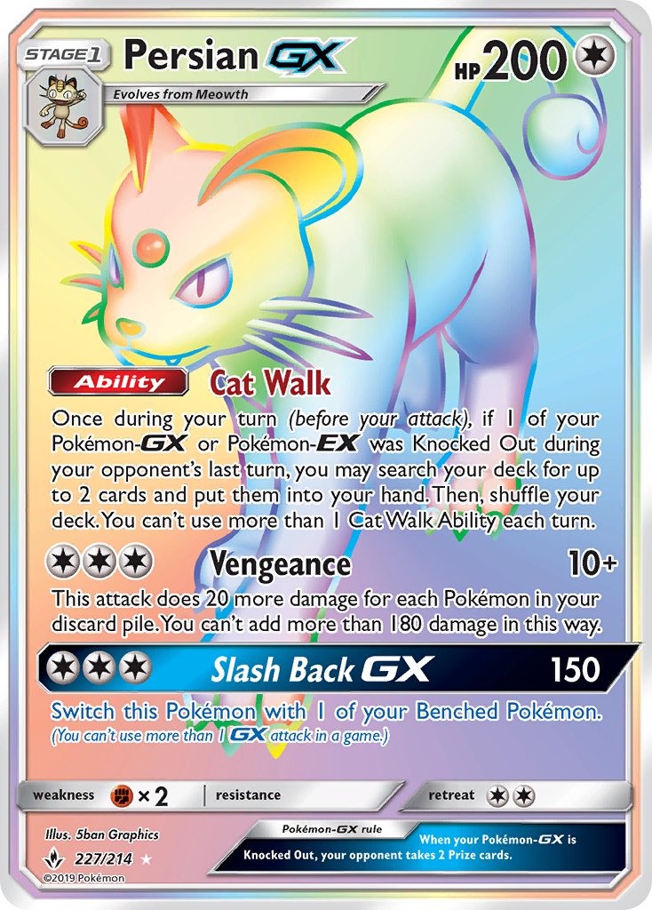 Persian GX | Unbroken Bonds | Sun & Moon | 227/214 | New Mint | Rainbow Rare