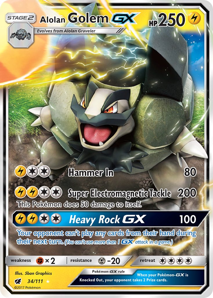 Alolan Golem GX | Crimson Invasion | Sun & Moon | 34/111 | New Mint | Rare Holo GX
