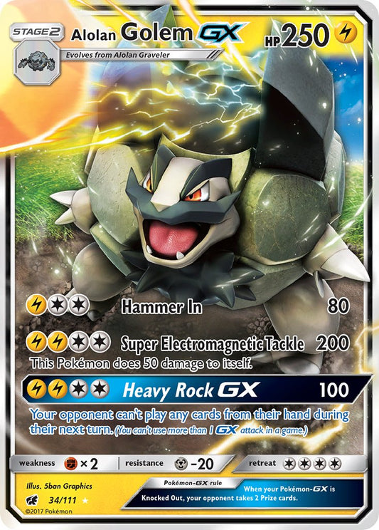 Alolan Golem GX | Crimson Invasion | Sun & Moon | 34/111 | New Mint | Rare Holo GX