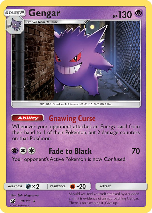 Gengar | Crimson Invasion | Sun & Moon | 38/111 | New Mint | Rare Holo