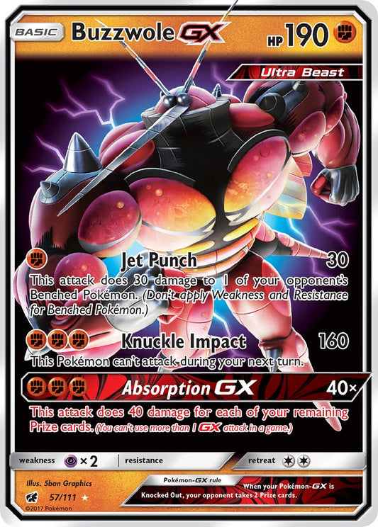 Buzzwole GX | Crimson Invasion | Sun & Moon | 57/111 | New Mint | Rare Holo GX