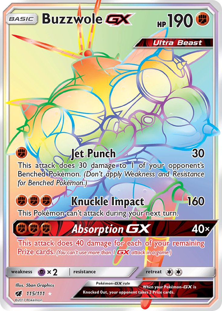 Buzzwole GX | Crimson Invasion | Sun & Moon | 115/111 | New Mint | Rainbow Rare