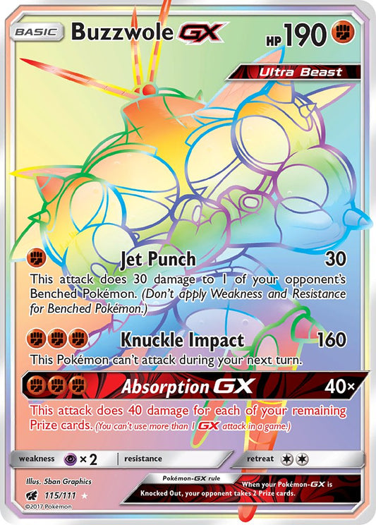 Buzzwole GX | Crimson Invasion | Sun & Moon | 115/111 | New Mint | Rainbow Rare