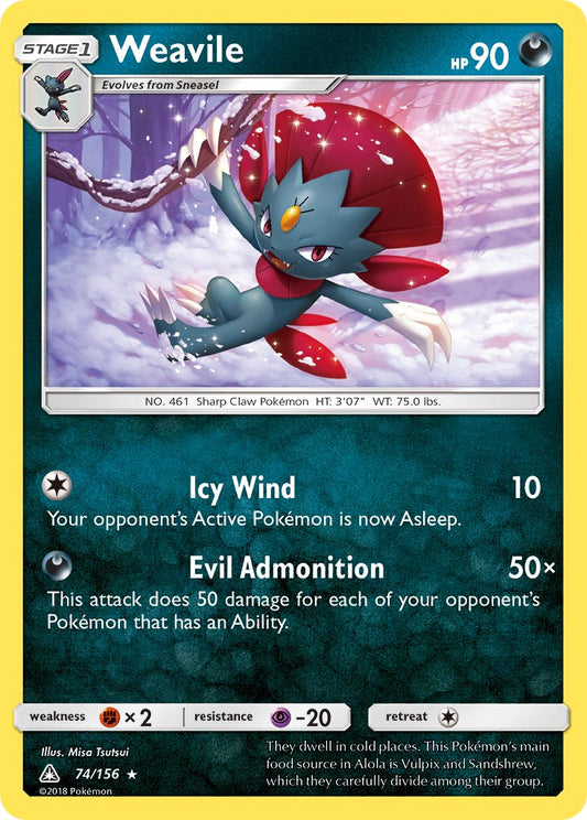 Weavile | Ultra Prism | Sun & Moon | 74/156 | New Mint | Rare Holo