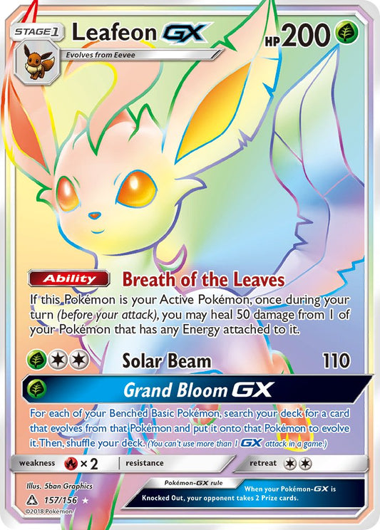 Leafeon GX | Ultra Prism | Sun & Moon | 157/156 | New Mint | Rainbow Rare