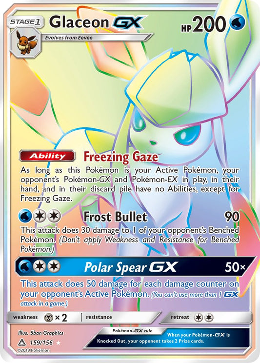 Glaceon GX | Ultra Prism | Sun & Moon | 159/156 | New Mint | Rainbow Rare