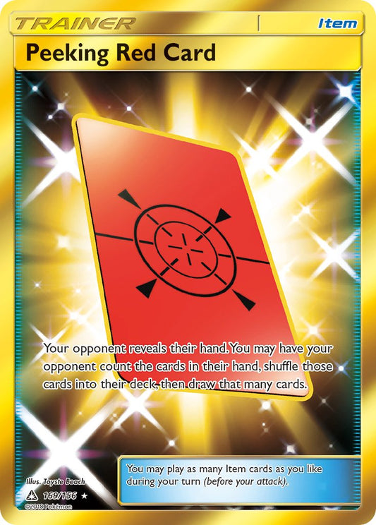 Peeking Red Card | Ultra Prism | Sun & Moon | 169/156 | New Mint | Rare Secret