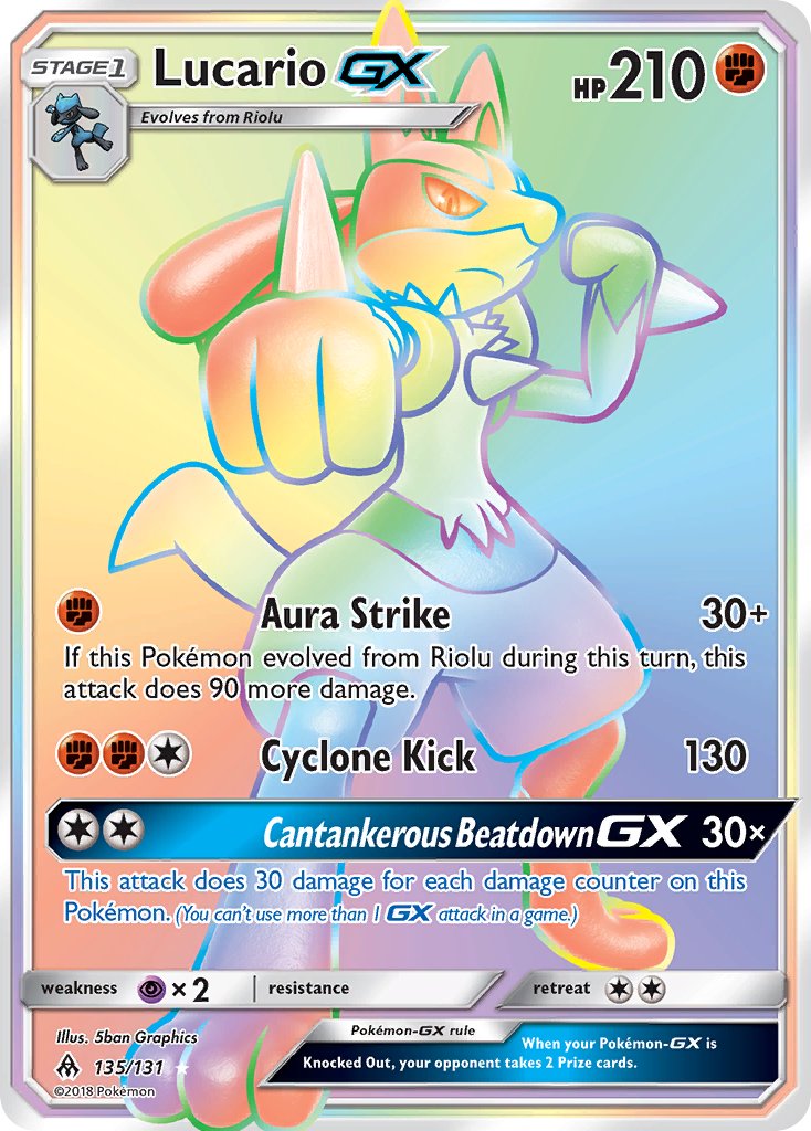 Lucario GX | Forbidden Light | Sun & Moon | 135/131 | New Mint | Rainbow Rare