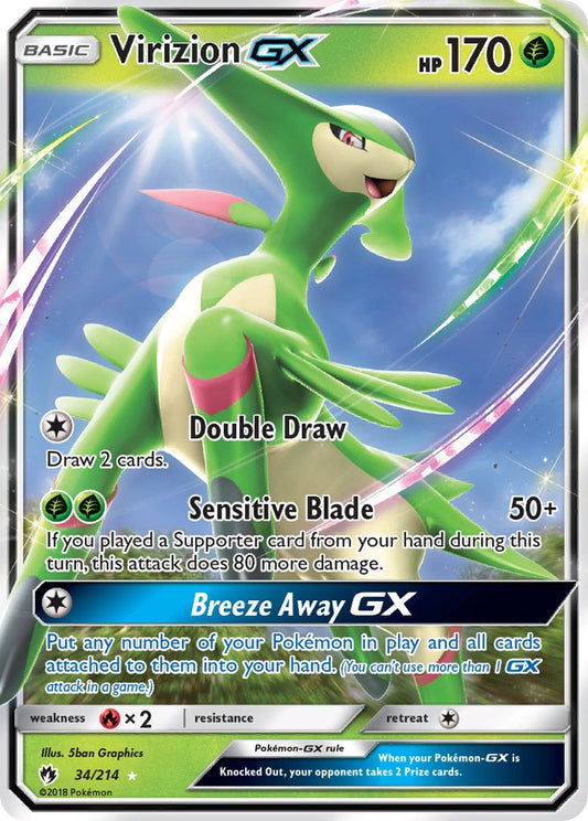 Virizion GX | Lost Thunder | Sun & Moon | 34/214 | New Mint | Rare Holo GX