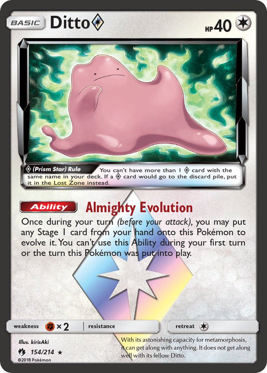 Ditto Prism Star | Lost Thunder | Sun & Moon | 154/214 | New Mint | Rare Prism Star