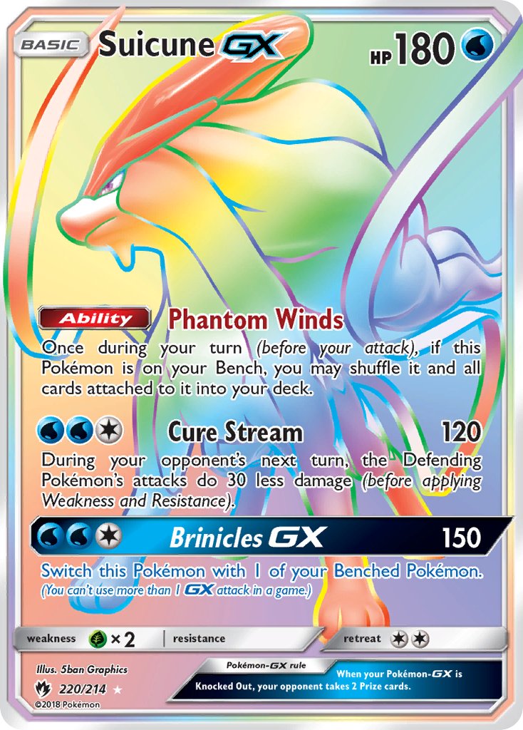 Suicune GX | Lost Thunder | Sun & Moon | 220/214 | New Mint | Rainbow Rare