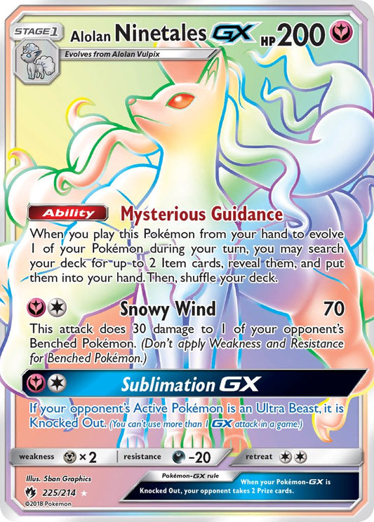 Alolan Ninetales GX | Lost Thunder | Sun & Moon | 225/214 | New Mint | Rainbow Rare