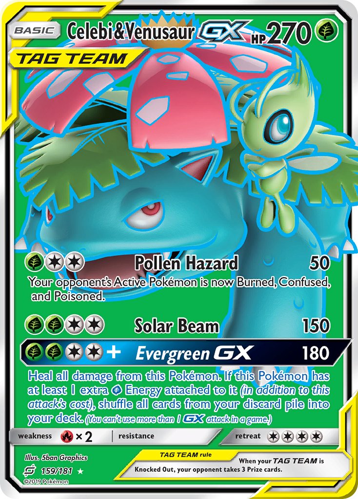 Celebi & Venusaur GX | Team Up | Sun & Moon | 159/181 | New Mint | Ultra Rare