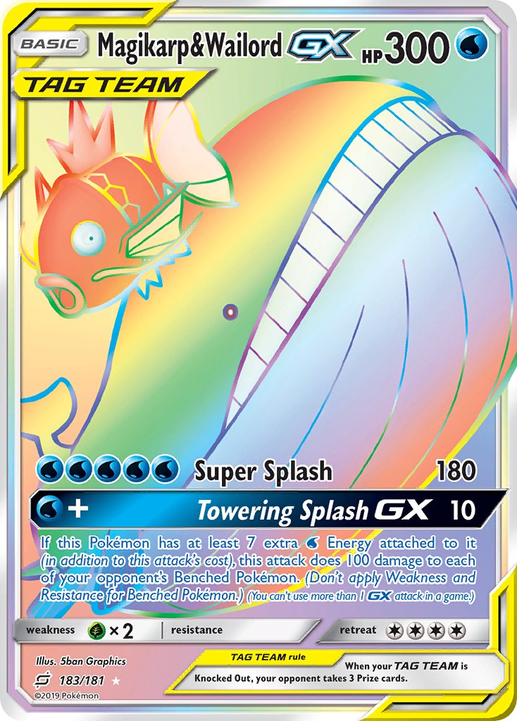Magikarp & Wailord GX | Team Up | Sun & Moon | 183/181 | New Mint | Rainbow Rare