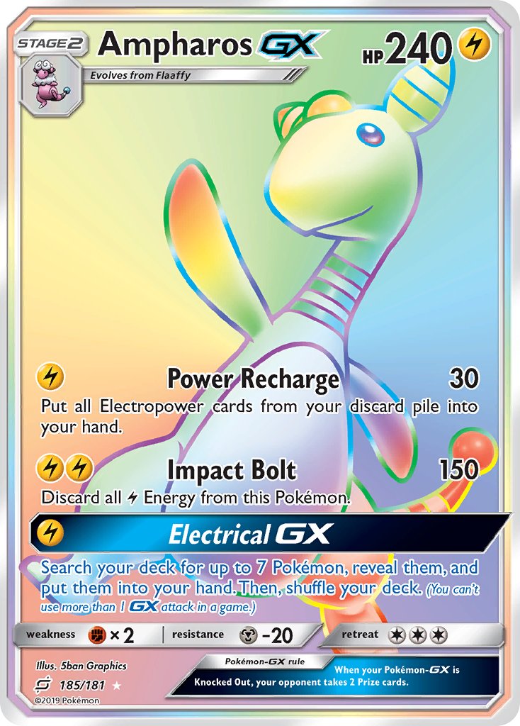 Ampharos GX | Team Up | Sun & Moon | 185/181 | New Mint | Rainbow Rare