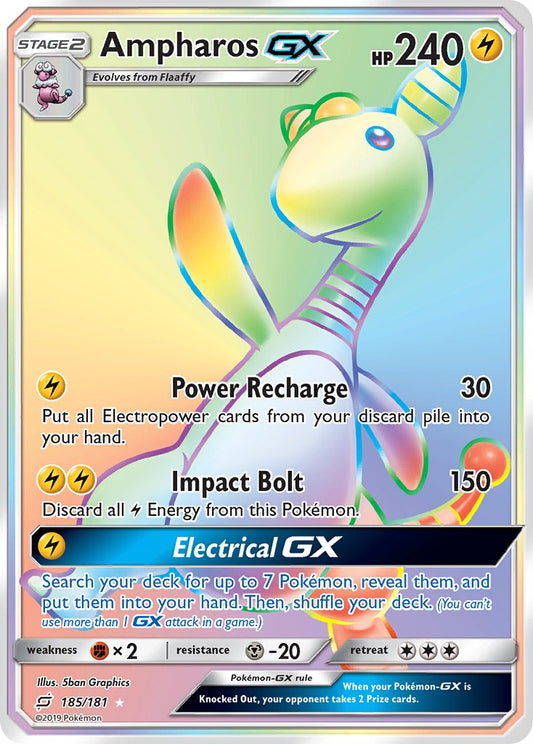 Ampharos GX | Team Up | Sun & Moon | 185/181 | New Mint | Rainbow Rare