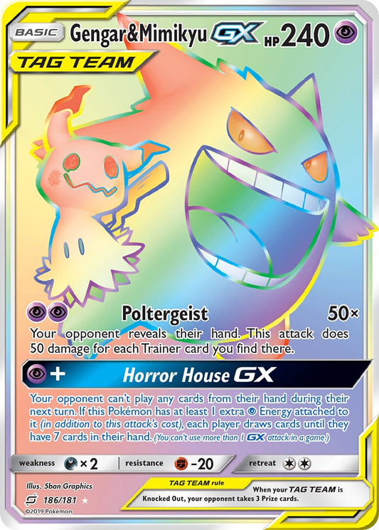 Gengar & Mimikyu GX | Team Up | Sun & Moon | 186/181 | New Mint | Rainbow Rare