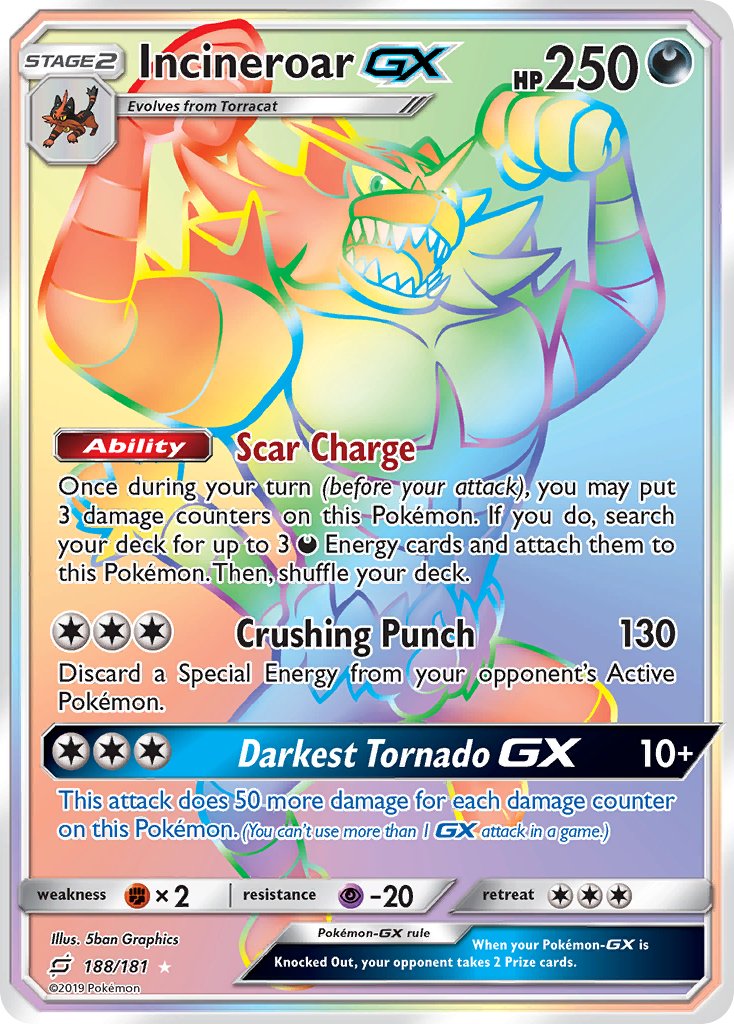 Incineroar GX | Team Up | Sun & Moon | 188/181 | New Mint | Rainbow Rare