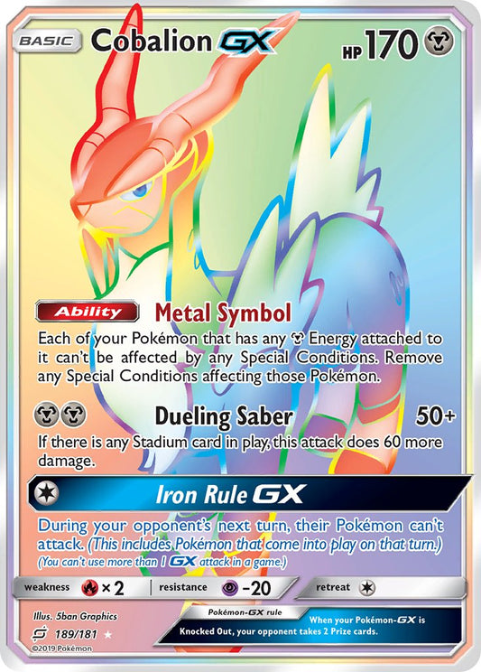 Cobalion GX | Team Up | Sun & Moon | 189/181 | New Mint | Rainbow Rare