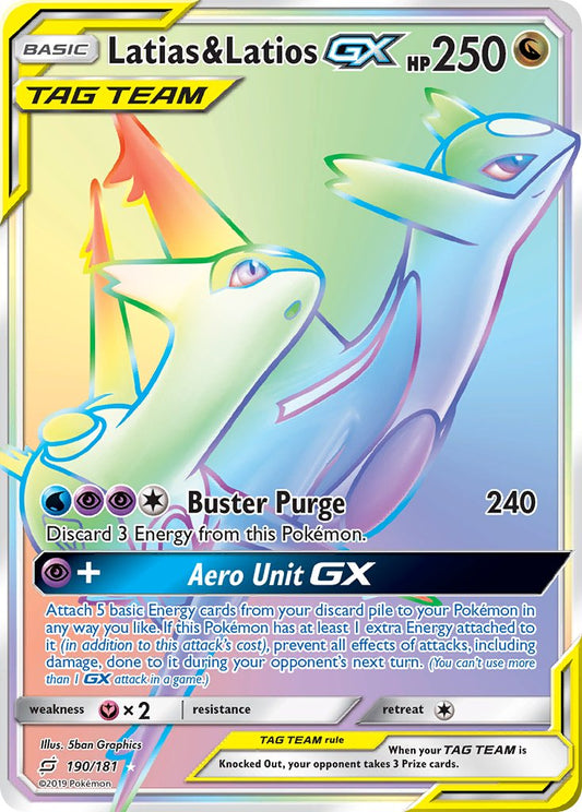 Latias & Latios GX | Team Up | Sun & Moon | 190/181 | New Mint | Rainbow Rare