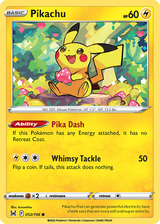 Pikachu | Lost Origin | Sword & Shield | 52/196 | New Mint | Common