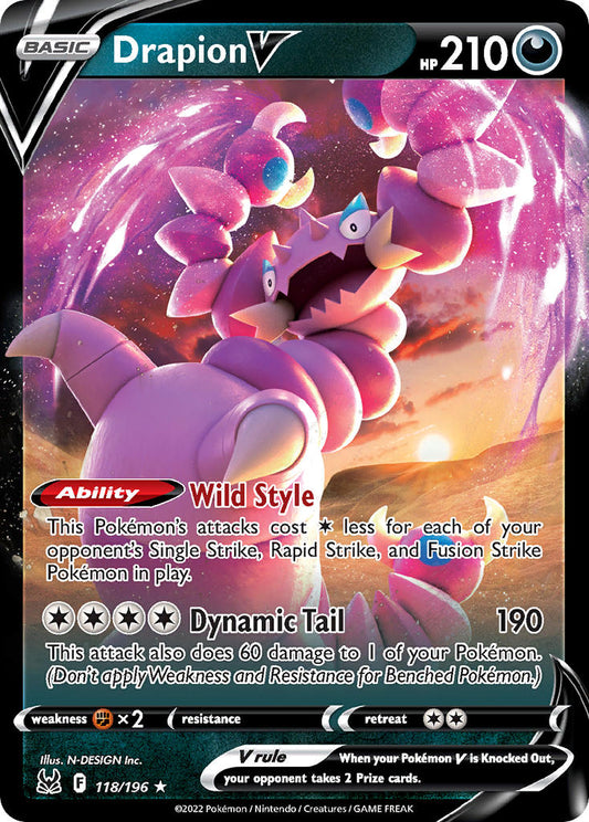 Drapion V | Lost Origin | Sword & Shield | 118/196 | New Mint | Holo Rare V