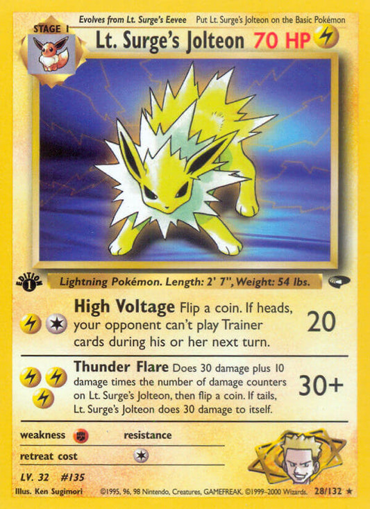 Lt. Surge’s Jolteon | Gym Challenge | Gym | 28/132 | New Mint | Rare