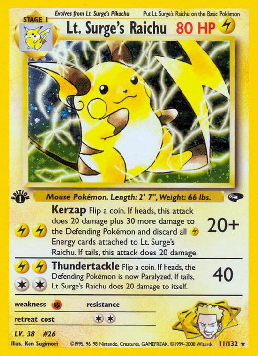 Lt. Surge’s Raichu | Gym Challenge | Gym | 11/132 | New Mint | Rare Holo