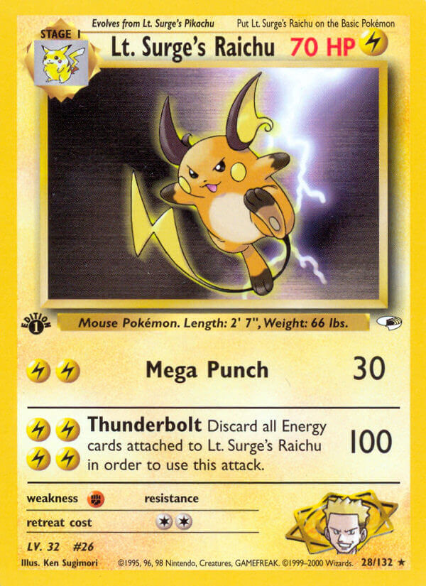 Lt. Surge’s Raichu | Gym Heroes | Gym | 28/132 | New Mint | Rare