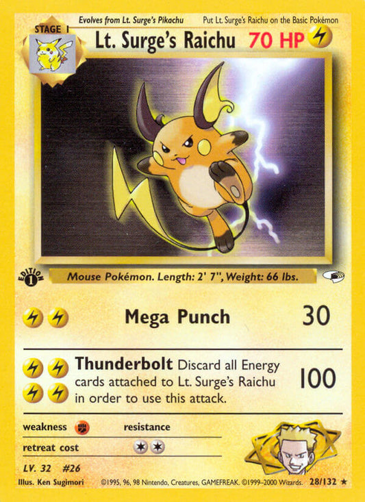 Lt. Surge’s Raichu | Gym Heroes | Gym | 28/132 | New Mint | Rare