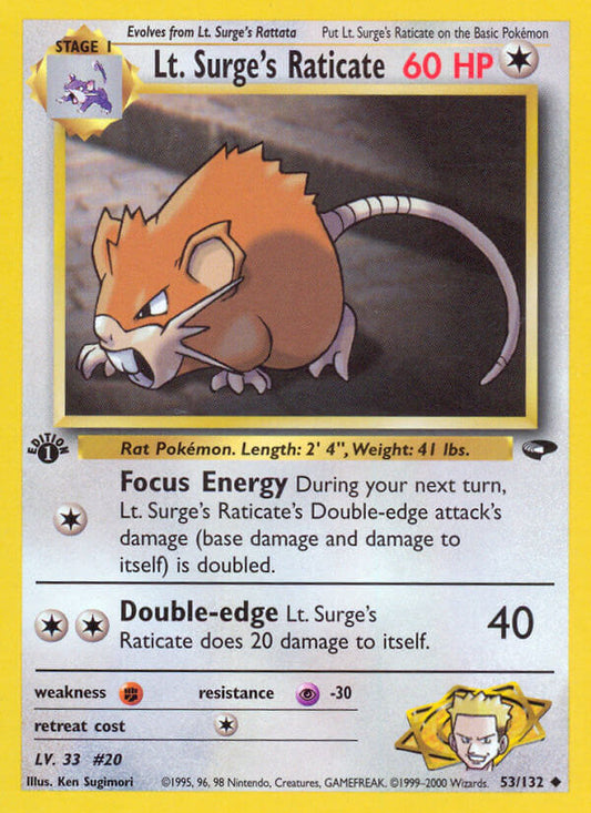 Lt. Surge’s Raticate | Gym Challenge | Gym | 53/132 | New Mint | Uncommon