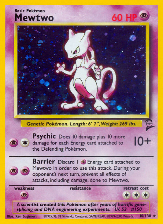 Mewtwo | Base Set 2 | Classic | 10/130 | New Mint | Rare Holo