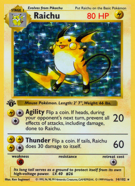 Raichu | Base Set | Classic | 14/102 | New Mint | Rare Holo