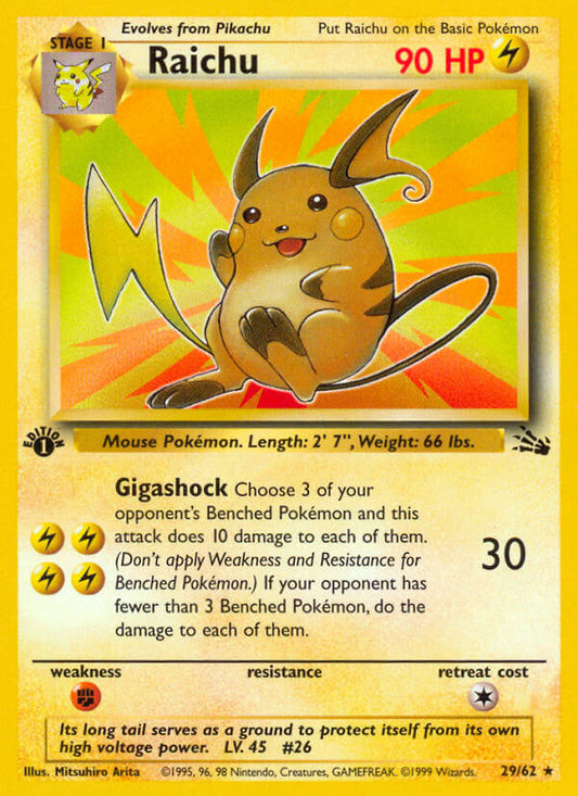 Raichu | Fossil | Classic | 29/62 | New Mint | Rare