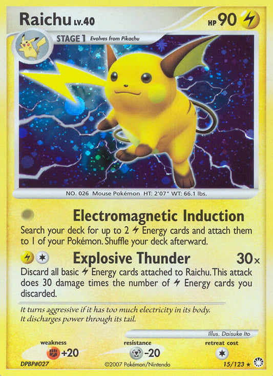 Raichu | Mysterious Treasures | Diamond & Pearl | 15/123 | New Mint | Rare Holo