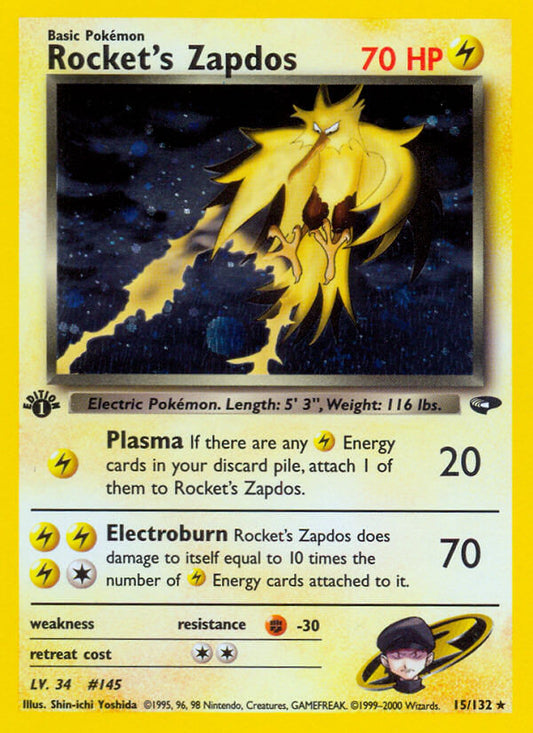 Rocket’s Zapdos | Gym Challenge | Gym | 15/132 | New Mint | Rare Holo