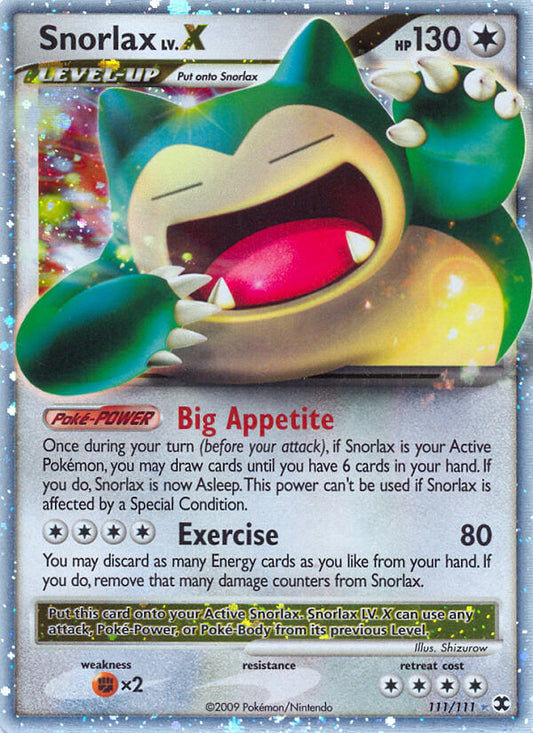 Snorlax LV.X | Rising Rivals | Platinum | 111/111 | New Mint | Rare Holo LV.X
