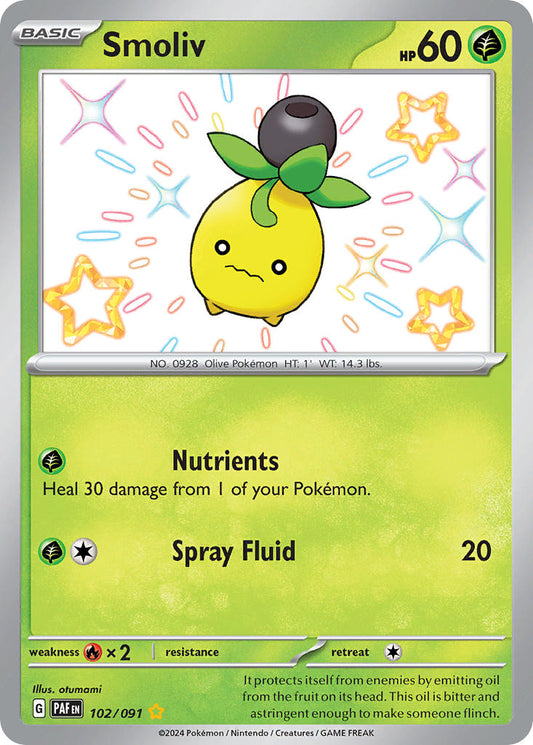 Smoliv | Paldean Fates | Scarlet & Violet | 102/91 | New Mint | Shiny Rare