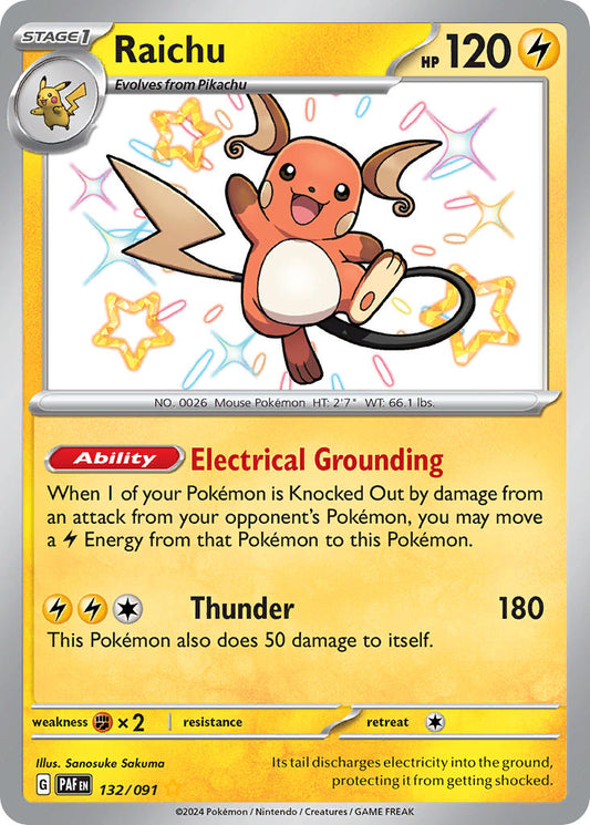 Raichu | Paldean Fates | Scarlet & Violet | 132/91 | New Mint | Shiny Rare