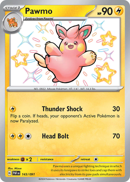 Pawmo | Paldean Fates | Scarlet & Violet | 143/91 | New Mint | Shiny Rare