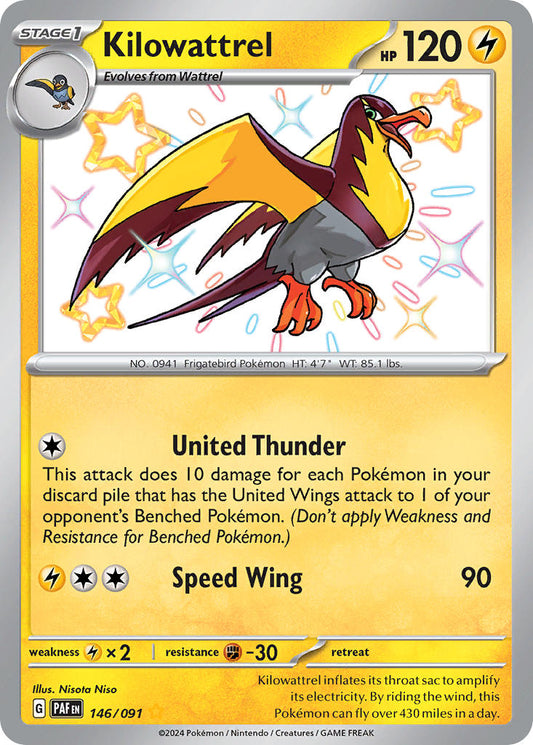 Kilowattrel | Paldean Fates | Scarlet & Violet | 146/91 | New Mint | Shiny Rare