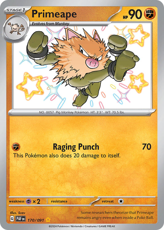 Primeape | Paldean Fates | Scarlet & Violet | 170/91 | New Mint | Shiny Rare