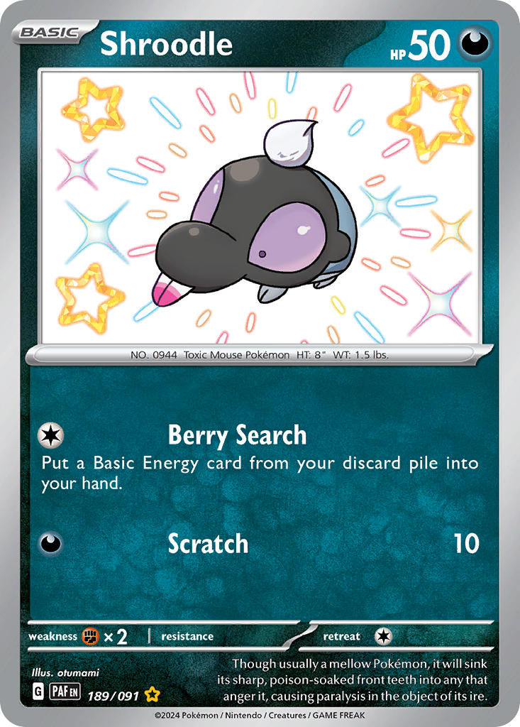 Shroodle | Paldean Fates | Scarlet & Violet | 189/91 | New Mint | Shiny Rare