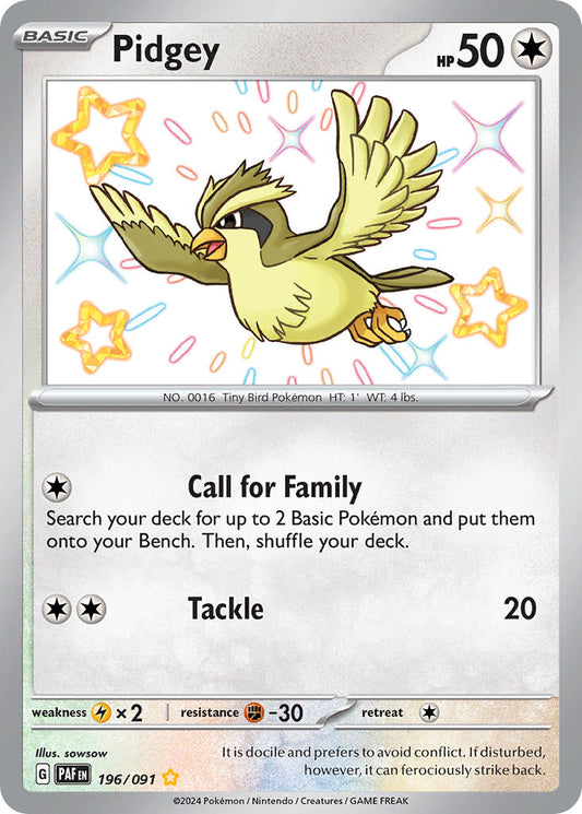 Pidgey | Paldean Fates | Scarlet & Violet | 196/91 | New Mint | Shiny Rare