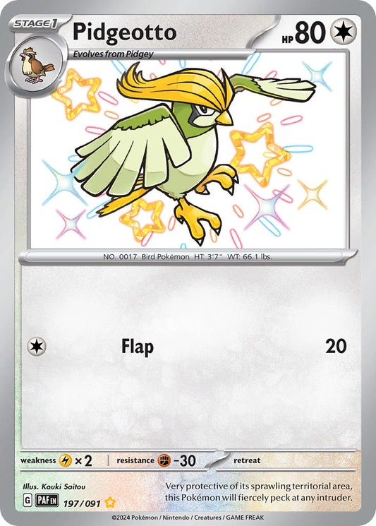Pidgeotto | Paldean Fates | Scarlet & Violet | 197/91 | New Mint | Shiny Rare
